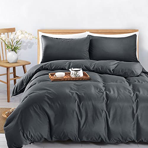 MOONLIGHT20015 Super King Duvet Cover Set Charcoal Solid Soft Pre-Washed Super King Bedding Duvet Cover with 2 Matching Pillowcases