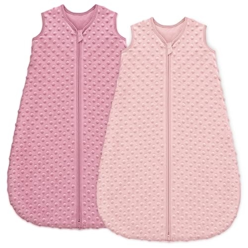 Unnivoll Schlafsack Baby 1.5 Tog Babyschlafsack 0-6 Monate 2er Pack Schlafsack Winter Herbst 67 cm für Jungen Mädchen Neugeborene Rosa