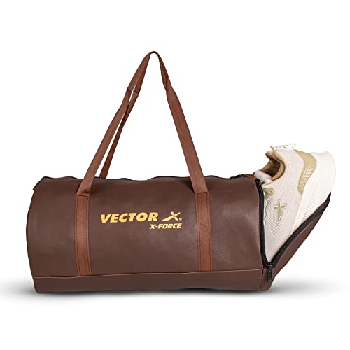 Vector X X-Force BFI Approved Gym Bag or Men and Women Carrying Gym Accessories/Adjustable Shoulder Bag for Men/Duffle Gym Bags for Men/Sports & Travel Bag/Sports Kit/Duffle Bags Travel (Brown)