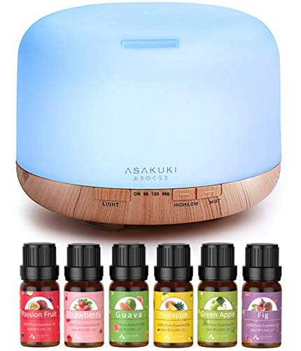 Asakuki Classic 500Ml Essential Oil Diffuser With Fruit Essential Oils Gift Sets Inlcludes Passion Fruit, Strawberry, Guava, Pineapple, Green Apple, Fig #TOP21