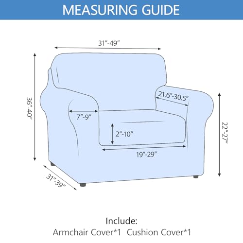 Stretch Printed Sofa Cover Couch Covers, 2-Piece Armchair Cover with Separate Cushion Cover, Washable Soft Spandex Furniture Protector for Living Room(Armchair, Grey Lotus) - Image 4