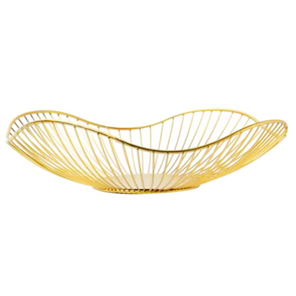 CTRLZS Fruit Basket Iron Container Bowl Drain Display Home Table Snacks Storage Bread Tray Dwarf Gold