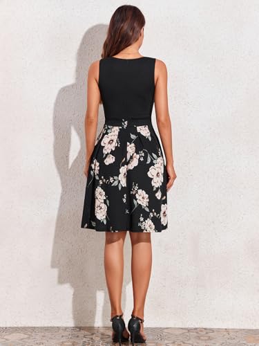 Image of Sureple Women's Retro Sleeveless Swing Casual Work Summer Party Dress with Pockets