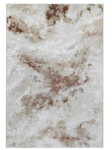 Image of 6x9 Feet (180x270 CM) Carpet for Living Room Hall & Bedroom - Rustic Beige Modern Abstract Geometric Silk-Touch Luxury Hotel-Style Washable Anti-Skid Turkish Area Rug