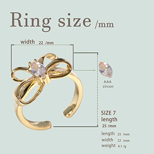 Dainty Butterfly Ring For Women, Sterling Silver Bowtie Ring Cz Eternity Bands Promise Ring For Teen Girls Gold Wedding Ring Adjustable Size #TOP1