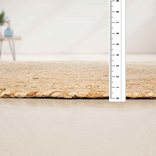Hausattire Hand Woven Jute Braided Rug, 5’ Round – Natural, Reversible Boho Entry Area Rugs for Kitchen, Living Room I Farmhouse Decorative Floor Rug, 5 Feet Round