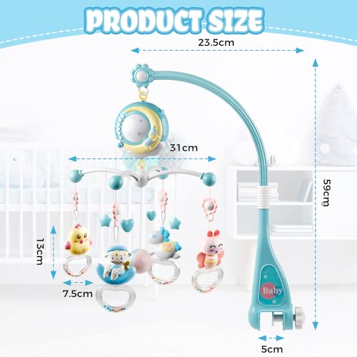 CALISTOUK Móvil Musical para Cuna de Bebé con Mando a Distancia Luz de Estrellas Campanilla Decoración Sonajero para Cama Juguete Proyector de Cuna para Bebés Recién Nacidos
