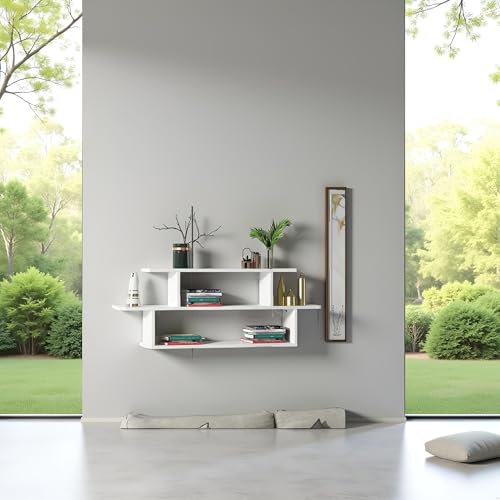 FURNEASER Midly Multipurpose Wall Display Shelf for Living Room Hanging Corner 2 Layer Rack Floating Bookshelf & Shelf Organizer Stand 16D x 80W x 40H Centimeters (White) FURNEASER Midly Multipurpose Wall Display Shelf for Living Room Hanging Corner 2 Layer Rack Floating Bookshelf & Shelf Organizer Stand 16D x 80W x 40H Centimeters (White)