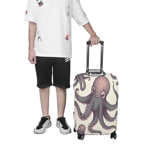 Housse de valise élastique pieuvre blanche taille S en polyester lavable - 7