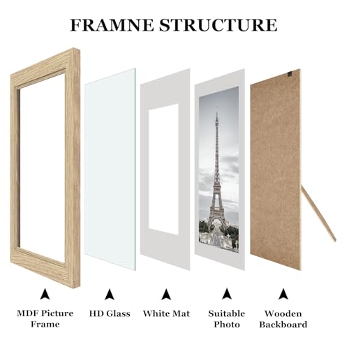 Picture Frames Set of 10-8x10, 5x7, 4x6 Photo Frames, Gallery Frame Set for Collage Wall Decor, Wood Frame with Glass Front and Mat Options for Wall and Tabletop Display, Wood - Image 3
