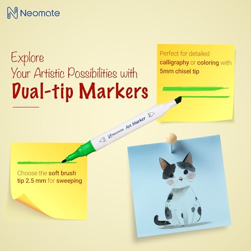 Image of Neomate 24 Pcs Dual-Tip Alcohol Markers Set | Non-Toxic Art Supplies For Kids & Adults | Chisel and Fine Tips For Drawing & Sketching Ideal For Coloring Books, Multicolor