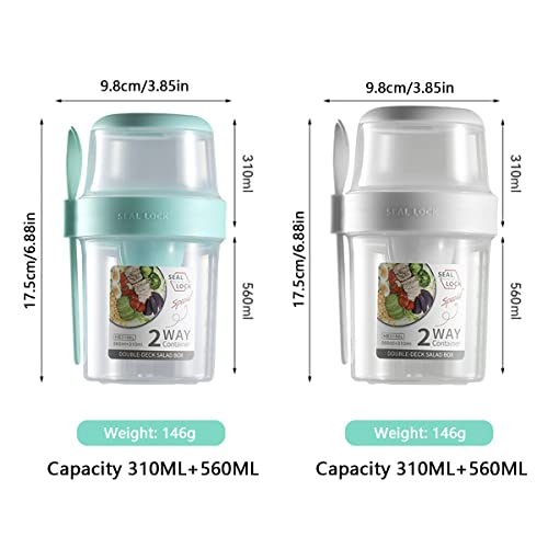 2 Pack Overnight Oats Container, 2-Tier Overnight Oats Jars, Breakfast On The Go Cups With Lid And Spoon, Portable Yogurt Oatmeal Container Jar, Leakproof Cereal And Milk To Go Container For Adult Kid (A) #TOP2