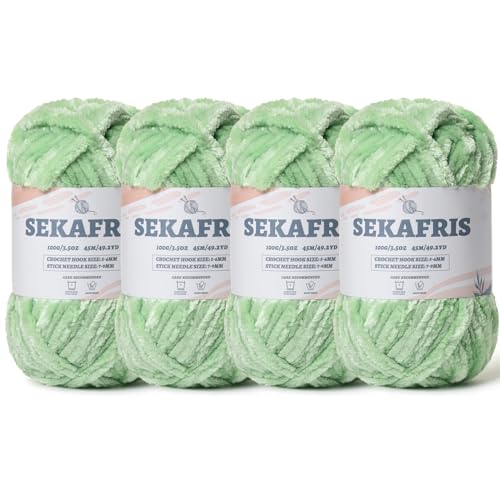 Image of Chenille Velvet Soft Yarn Light Green 4 Pack