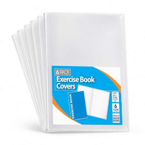 1ABOVE 6-Pack A4 Clear Exercise Book Covers Durable Plastic Sleeves for School Notebooks Transparent Protective Jackets (12x8) Waterproof & Heavy Duty Perfect for Protecting Student Notebooks