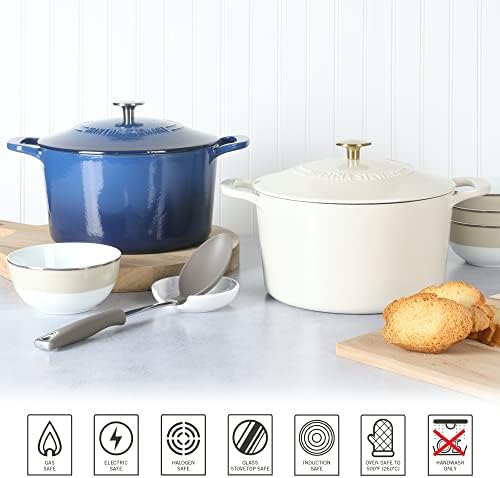MARTHA STEWART Gatwick 7-Quart Enamel Cast Iron Dutch Oven – Linen White With Gold – Heavy-Duty Dutch Oven for Slow Cooking, Braising & Baking - Thumbnail 5