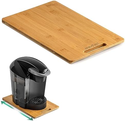 ANBOXIT Appliance Sliding Tray for Coffee Maker, Bamboo Small Appliance Slider for Countertop, Kitchen Pull Out Tray for Coffee Maker, with Rubber Wheels, Deep – Medium (14.5″D x 9.5″W)