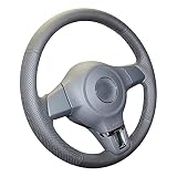 Cubierta de Volante de Coche de Cuero Artificial Negro Adecuada para Volkswagen VW Golf Vi Polo 2009-2014 Tiguan Touran Caddy Jetta 2010-2014(Black Thread)