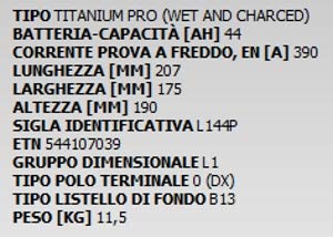 BATTERIA AUTO 44AH 390EN L144P 207x175x190 FIAMM POLO POSITIVO DX GARANZIA 2 ANNI- 7905141