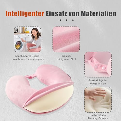 Egret Memory Foam Nackenhörnchen für Reisen - Ergonomische Unterstützung für Kopf, Nacken & Kinn - Super Leicht Nackenkissen für Flugzeug, Auto, Büro(Rosa)