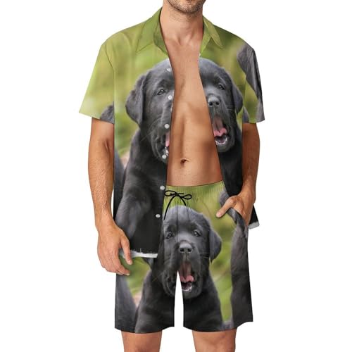 Ensemble Chemise Hawaïenne Labrador Noir et Pantalon de Plage Léger en Taille S