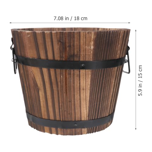 Image of Wooden Barrel Flower Pot - Rustic Planter for Indoor & Outdoor Use with Drainage Holes - 7 Inch Brown Planter for Decorative Plants & Vegetables
