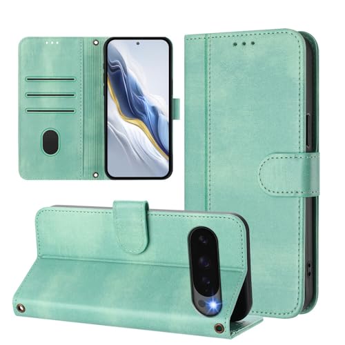 Étui Pixel 5 vert menthe : protection rétro en cuir avec rabat magnétique chic