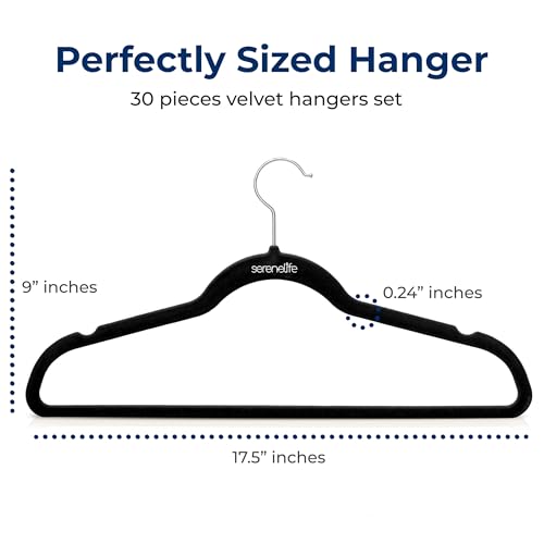 Image of SereneLife Velvet Hangers - 30 Pack, Slim & Space Saving for Closets