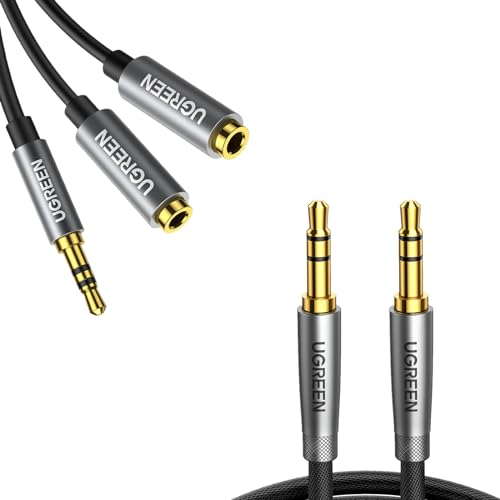 UGREEN Cable auxiliar trenzado con divisor 3.5mm miniatura 1