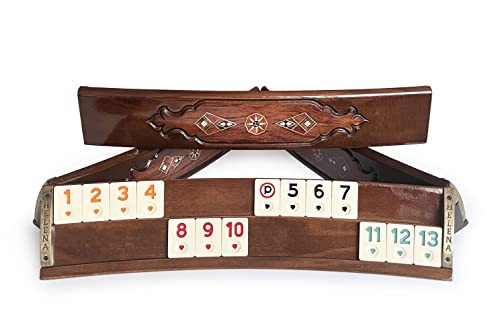 Set artesanal de rummy con madera natural y mosaico miniatura 1