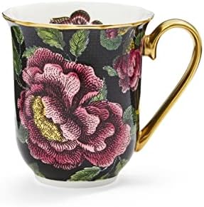 Spode Creatures of Curiosity Collection Black Floral Coffee Mug, 12 Ounce, Gold Rim and Handle, Made of Fine China, Mugs for Coffee, Tea Cup, Hand Wash