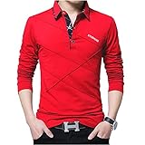[three Joy] ポロシャツ メンズ 長袖 ビジネス 綿 ゴルフ 大きいサイズ 長袖ポロシャツ 襟付き カジュアル 大人 レッド L