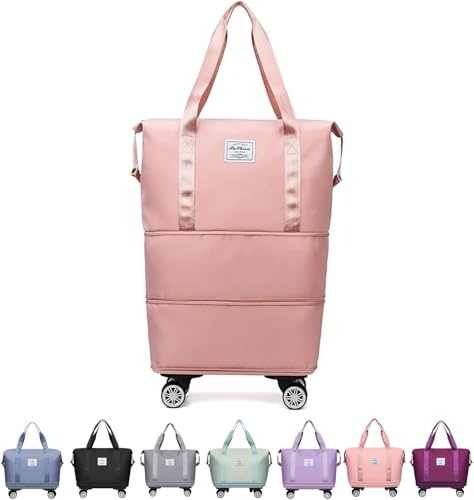Kulken Travel Bag with Wheels, Beente Expandable Trave Suitcase, 2025 New Large Capacity Travel Bag - Universal Wheel Removable, Large Capacity Duffle with Wheels (Pink)