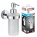 Produktbild tesa SMOOZ Seifenspender-Set, satiniertes Glas und verchromter Edelstahl - Flüssigseifenspender zur Wandbefestigung ohne Bohren, inkl. Klebelösung - 119 mm x 70 mm x 171 mm