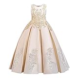 Kinder Mädchen Langes Abendkleid Blumenmädchen Hochzeitskleid Brautjungfer Geburtstag Partykleid Cocktailkleid Satin Perlen Faltenrock Feierliche Anlässe Formal Ballkleid 4# Champagner 13-14 Jahre