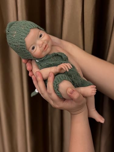 Muñeco bebé silicona realista 33 cm niño abierto boca miniatura 4