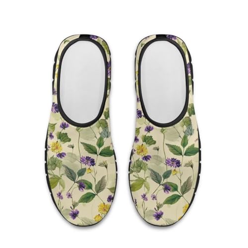JoyLamoria House Art Flower Print Shoes for Women Casual Slip on Wide Business Flat Travel - Main Image
