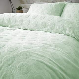 CT Saona Bubbles Style Teddy Fleece Luxurious Duvet Cover Sets Super Soft Warm Cosy Sherpa Fleece Quilt Cover Sets Bedding Sets (Sage Green, King Size)