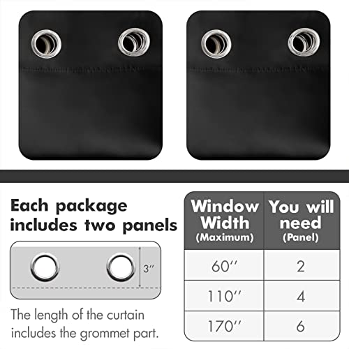 MIULEE Blackout Curtains Room Darkening Thermal Insulated Drapes Solid Window Treatment Set Grommet Top Light Blocking Curtain for Living Room/Bedroom 2 Panels 42 x 84 inch, Black