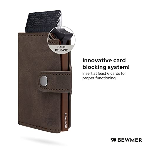 BEWMER Etui na karty kredytowe Premium | Cienki portfel dla mężczyzn i kobiet z zabezpieczeniem przed klonowaniem RFID | Etui na karty i pieniądze z portfelem, Ciemny brąz, B2, Nowoczesny