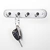 Spectrum Farmhouse Key Holder Wall Mount Rack for Entryway Garage Mudroom Hanging Organization, Easy Install Rustic Key Ring Holder Rack for Keychains Rings & Fobs, White Washed with Black Hooks