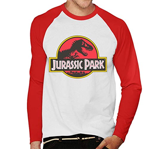 Jurassic Park Classic Logo Men's Baseball Long Sleeved T-Shirt White/Red