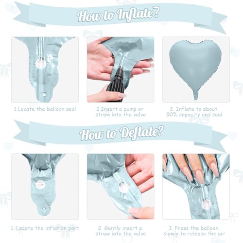 Baby Blue Heart Balloons, Foil Bow Balloons, 10Pcs 18 Inch Heart Shaped Balloon and 38 Inch Helium Light Blue Bow Foil Balloon for Girls Boys Birthday Valentines Baby Shower Bridal Wedding Decor by FunHot - Used condition - Image 8