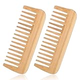2 PCS Bamboo Wide Tooth Comb, Wooden Wide Toothed Combs Large Hair Detangling Comb No Handle Detangler Combs Prevents Tangle & Anti Static for Curly, Straight, Wavy, Long, Thick Hair for Men or Women