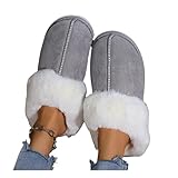 SUNYQBD Hausschuhe Winter Warme Flache Fell Frauen Nachahmung Wildleder Plüsch Hause Komfortable...