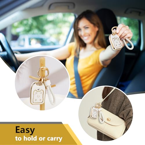 Image of Car Key Fob Cover for GMC Yukon, White Braided Loop, Gold Edge