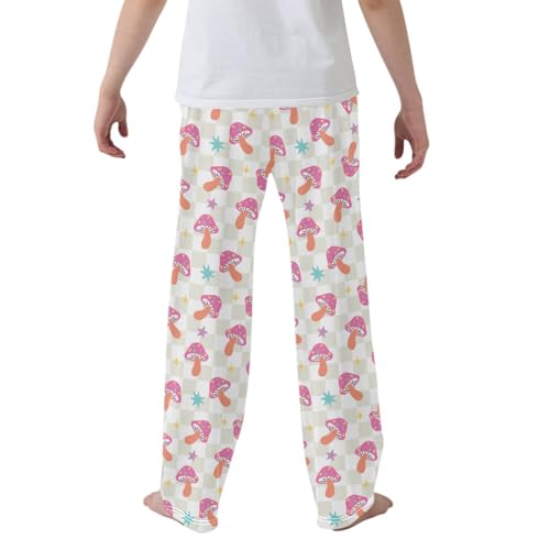CaTaKu Boys Checkered Mushroom Pants for Boys Girls Wide Leg Sweatpants Kids Long Bottoms with Pockets Size 6-14Y2