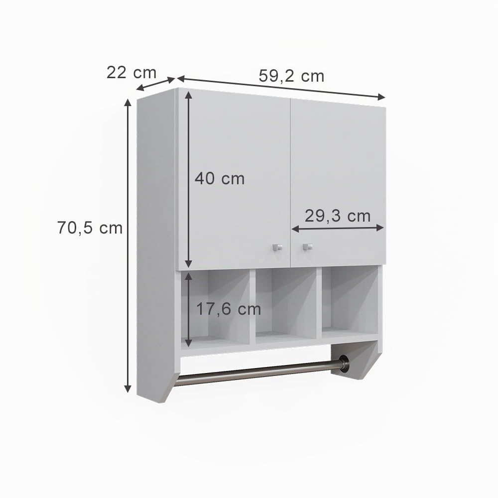 Vicco Mobile bagno Fynn, Bianco, 59.2 x 70.5 cm Pensile a 2 ante, da parete per la conservazione di accessori da bagno