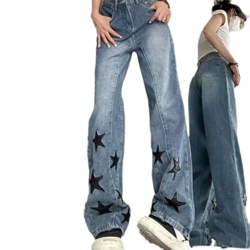 Star Pattern Denim Jeans, Spring/Fall American Vintage Loose Straight Leg Pants
