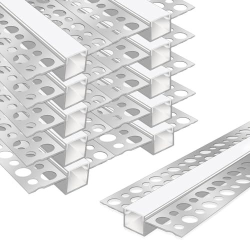 LEDLightsWorld Plaster-in LED Profile, 10 Pack 3.3ft/1M Aluminum LED Profile with Milky Diffuser for 12mm LED Strip, Trimless Plaster Aluminum Profile Channel for Ceiling and Wall