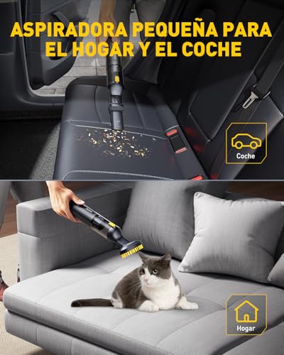 AUXITO Aspirador de Mano - Aspirador Coche de 24000 Pa, Autonomía de 30 Minutos,4 en 1, Recargable, Portátil y Ligero, Mini Aspiradora Potente para Coche, Hogar, Oficina y Pelo de Mascotas - imagen 5